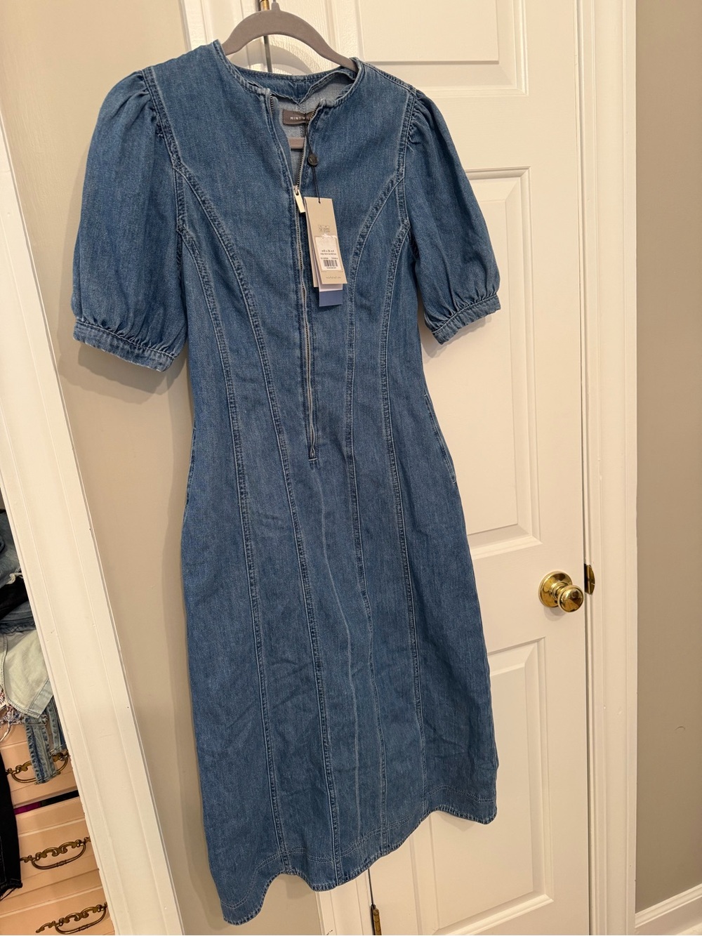 Mint Velvet puff sleeve midi denim NWT